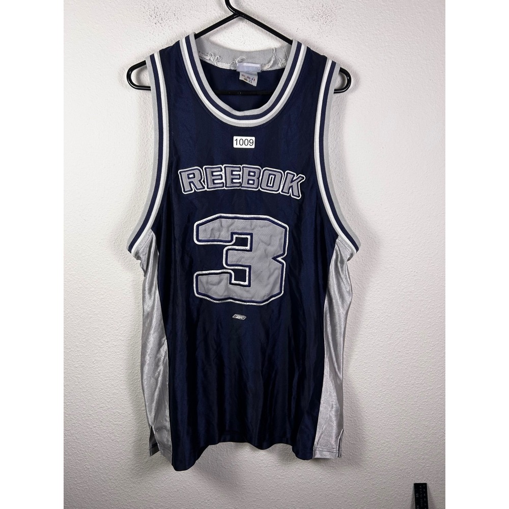 Vintage Reebok Basketball Jersey Navy Blue Silver Sleeveless Shirt Mens Large 3